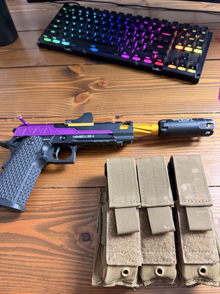 Novritsch SSP-5 Airsoft Pistol CUSTOM - Purple/Gold Accents with BB Tracer & Holosight