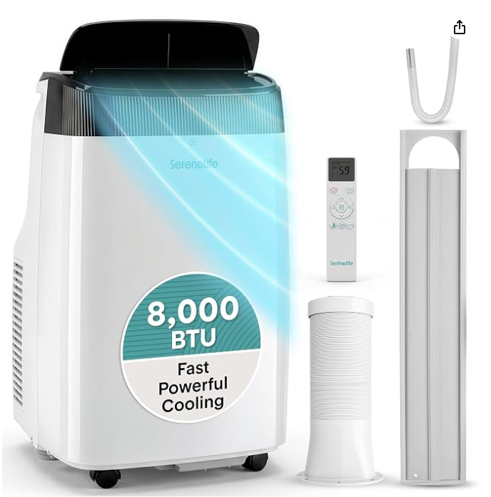 SereneLife Portable Air Conditioner, With Dual Motor, Dehumidifier & Fan | 8,000 BTU AC With Temperature Ranges 64°F–90°F