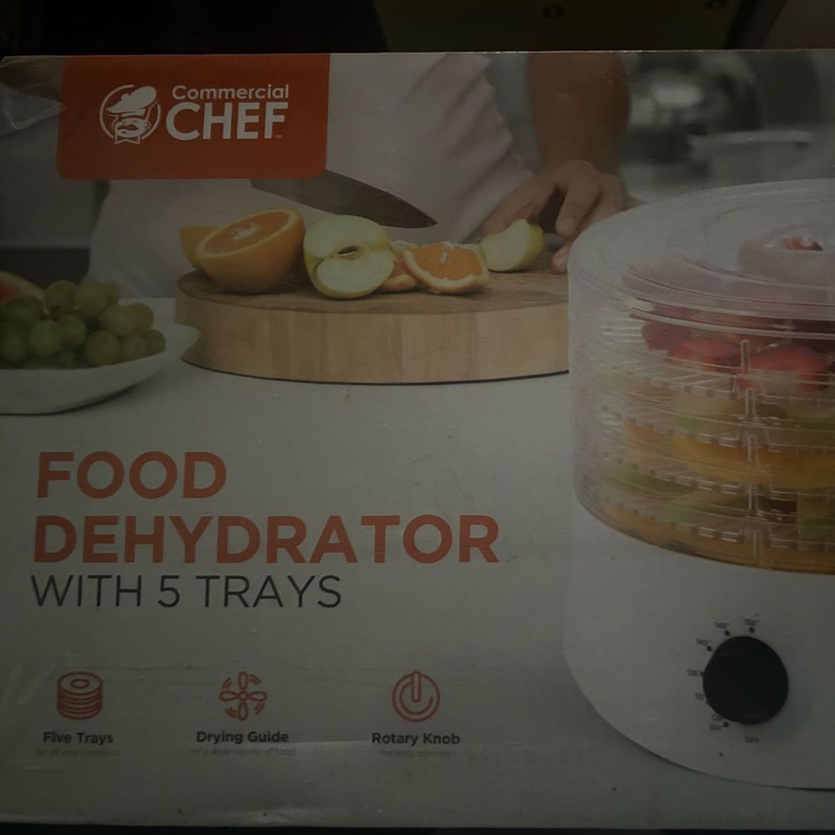 Commercial Chef CCD10WG Food Dehydrator with 5 Trays and Rotary Knob, 280 Watts