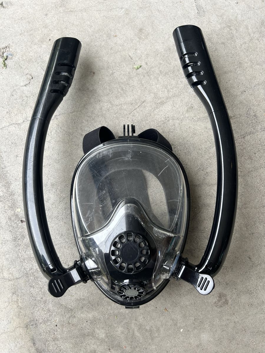 Black Full Face Snorkel Mask with Dual Tubing and Camera Mount