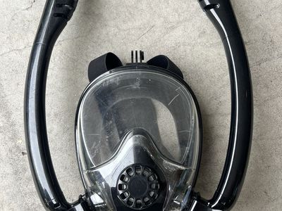 Black Full Face Snorkel Mask with Dual Tubing and Camera Mount