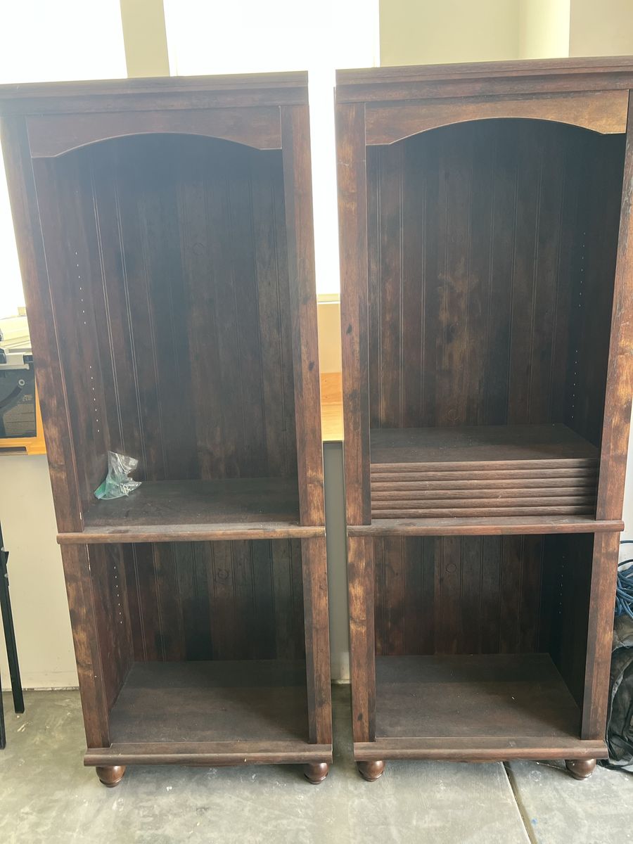 RC Willey Dark Wood Bookcases (Set of 2) - 72" Tall, Adjustable Shelves, Excellent Condition