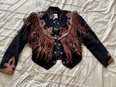 Women's Leather/Suede Fringe Motorcycle Jacket - Size 10