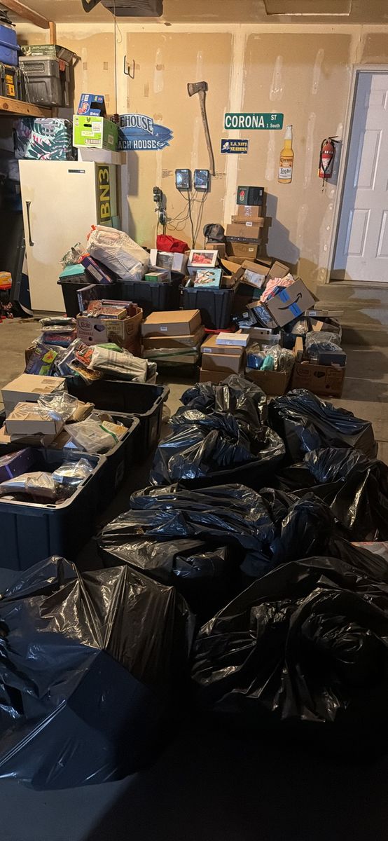 Large Garage Estate Lot Assorted Storage Bins Boxes and Bags