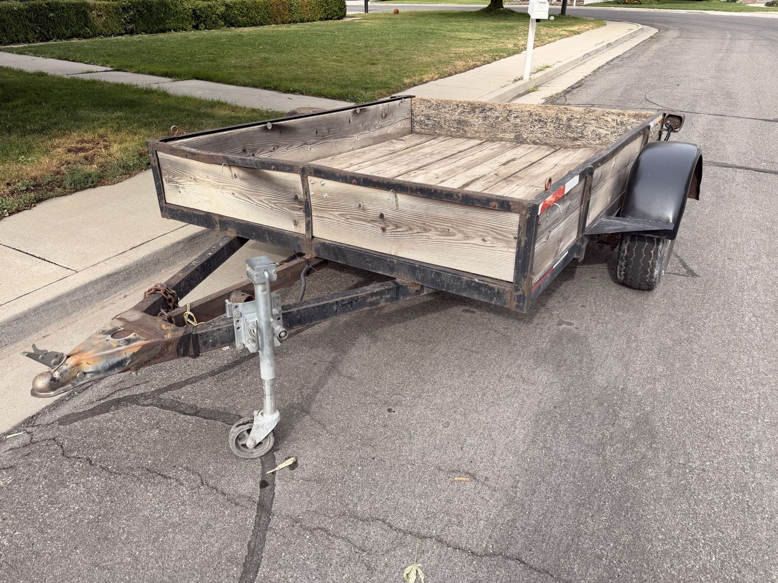 8x6.5 ft Utility Trailer with Wooden Side Rails and Jack