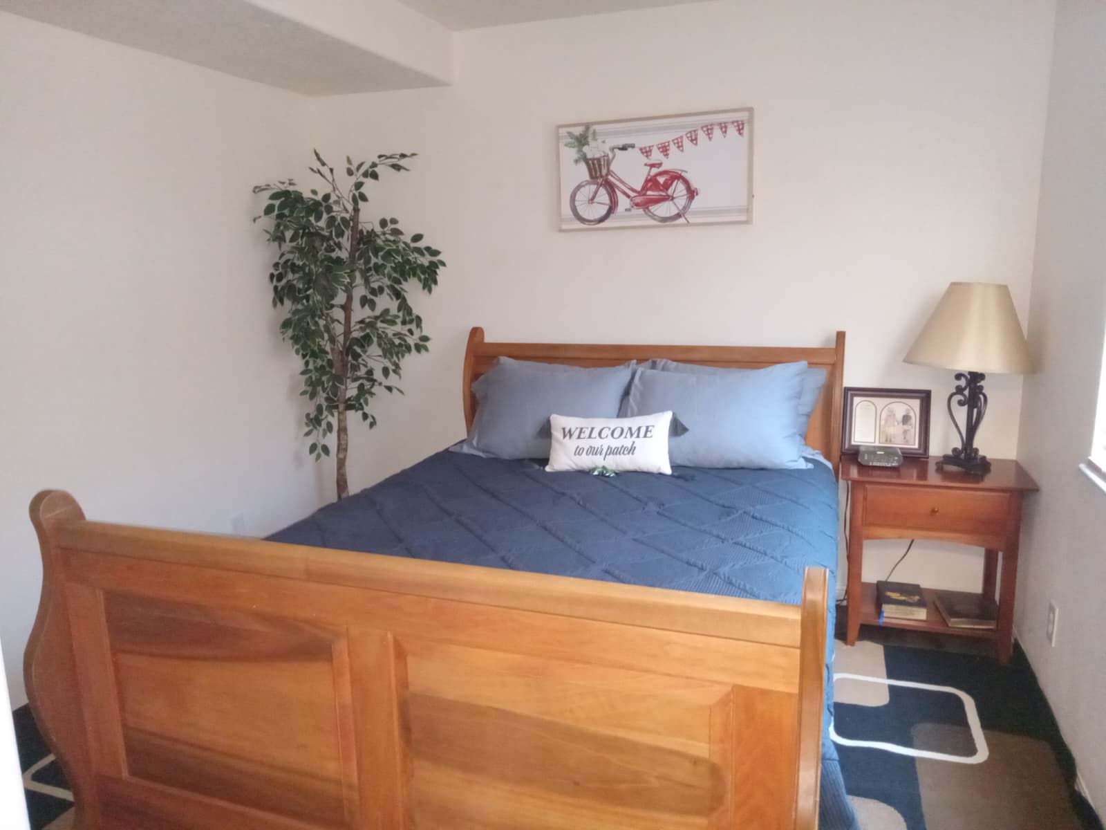 Solid Wood Queen Bedroom Set - Bed Frame, Box Spring, Nightstand & Lamp