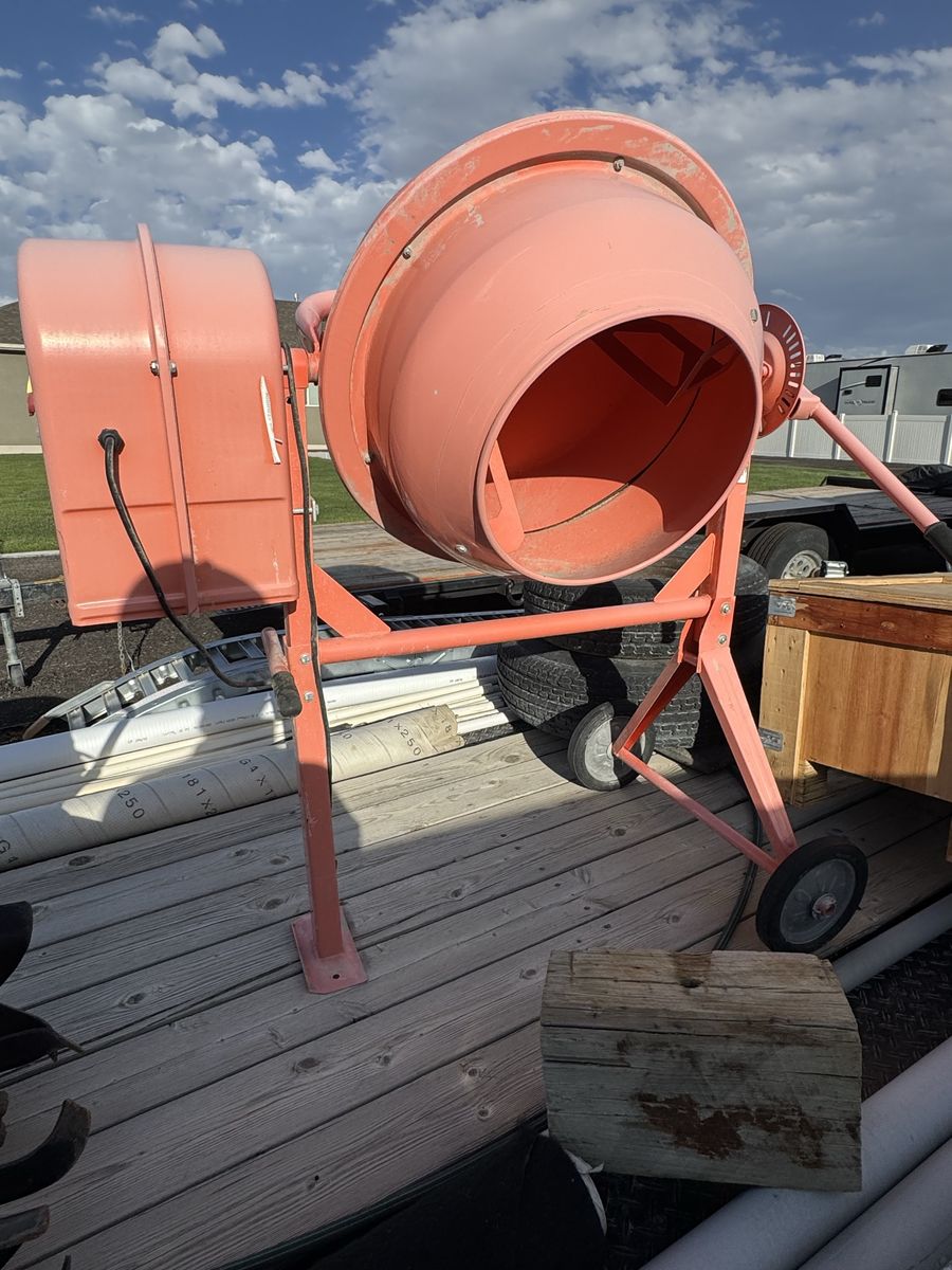 Portable Electric Cement Mixer - Orange/Red, Heavy-Duty for Concrete & Mortar