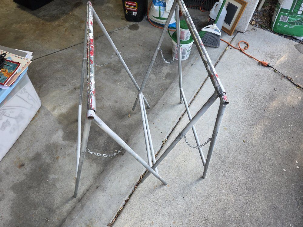 Heavy-Duty Metal Sawhorses - Pair of Two, Sturdy Construction for Workshop/Job Site
