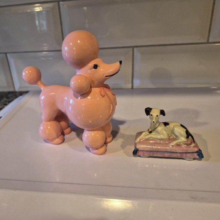 Pink Poodle & Dog on Pillow