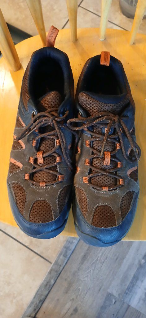 Merrell Men's Brown/Orange Hiking Shoes - Good Condition, Durable Soles size 12