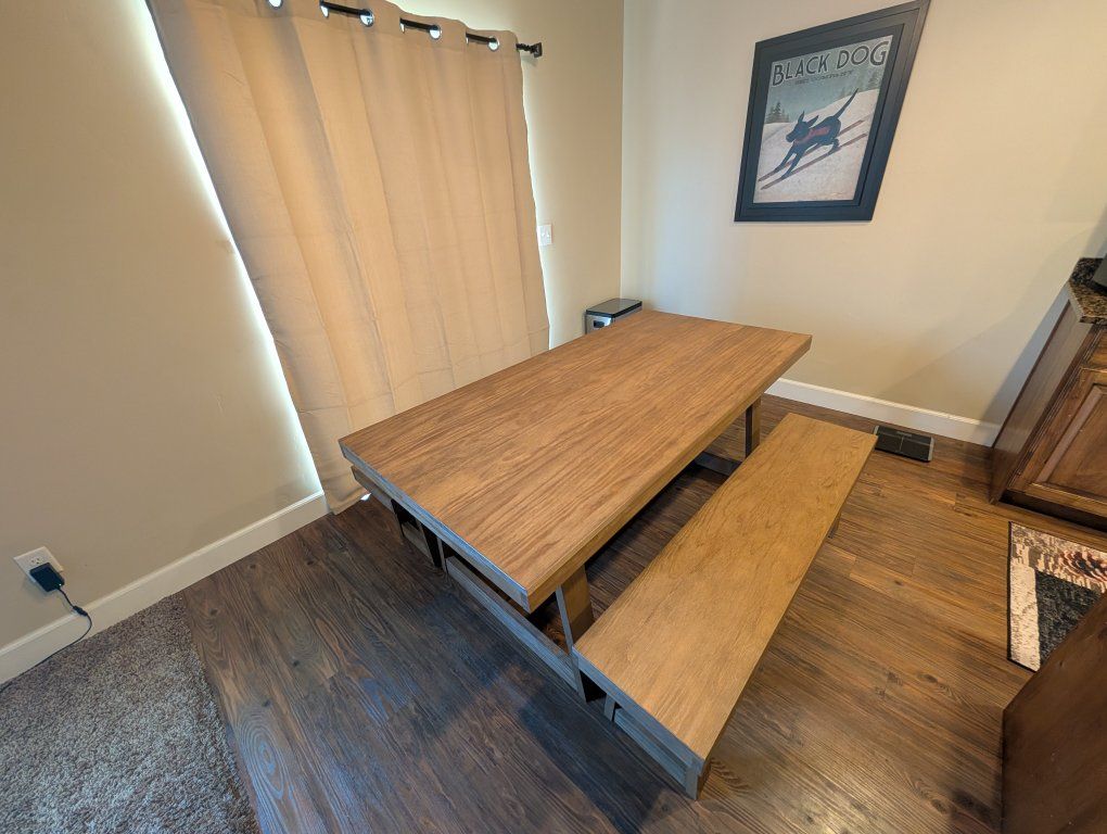 dining table and bench chairs