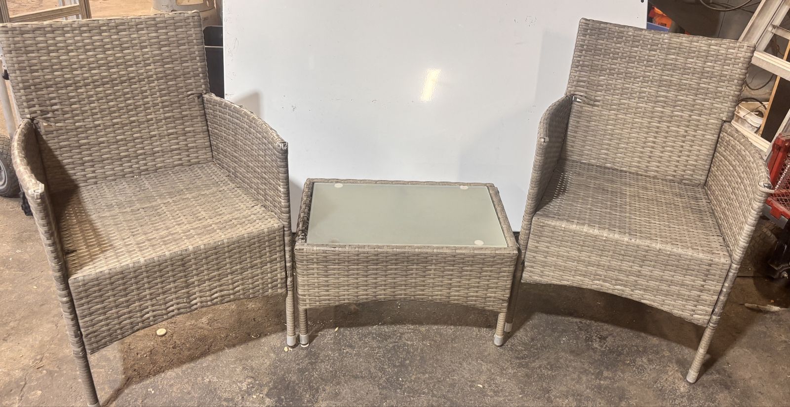 3-Piece Wicker Patio Bistro Set with Glass Top Table and 2 Chairs