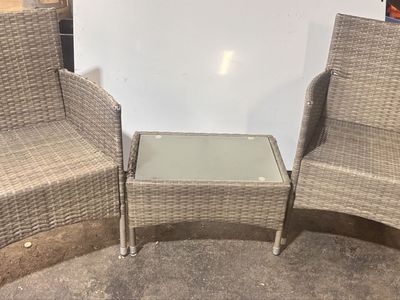 3-Piece Wicker Patio Bistro Set with Glass Top Table and 2 Chairs