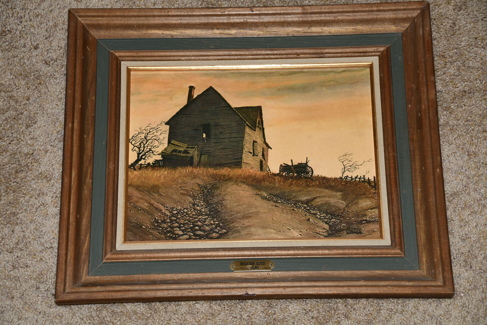 VINTAGE "ROAD END" PICTURE by ALFRED OWLES ~ 14" x 17" FRAMED ~ FARMHOUSE