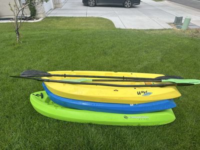 Lifetime Wave Youth Kayaks with Paddles - Set of 3 (Blue, Yellow, Green)