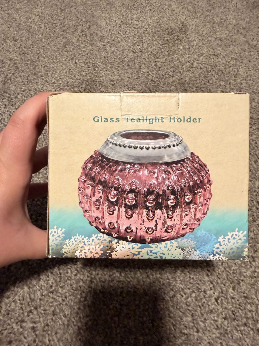 Glass Tealight Holder - Pink Hobnail Design