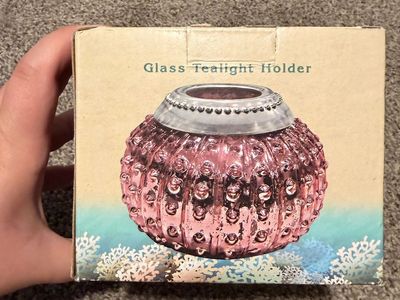 Glass Tealight Holder - Pink Hobnail Design