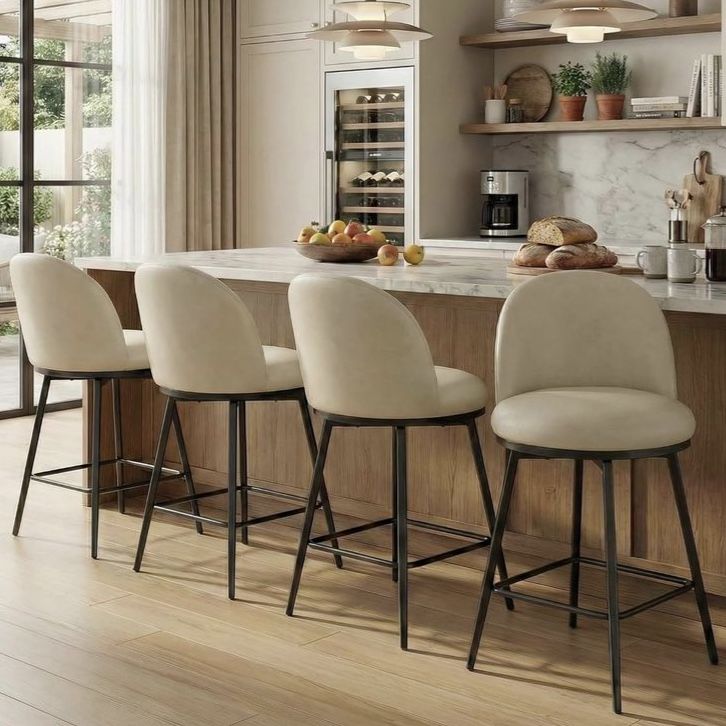 Modern Counter Height Bar Stool Swivel Dining Chair with Back - Set of 2 - Cream White Faux Leather