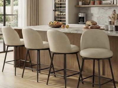 Modern Counter Height Bar Stool Swivel Dining Chair with Back - Set of 2 - Cream White Faux Leather