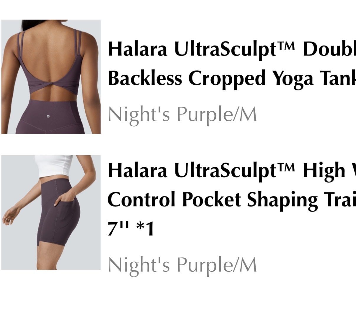 Halara UltraSculpt Double Backless Cropped Yoga Tank & High Waist Pocket Training Shorts Set M