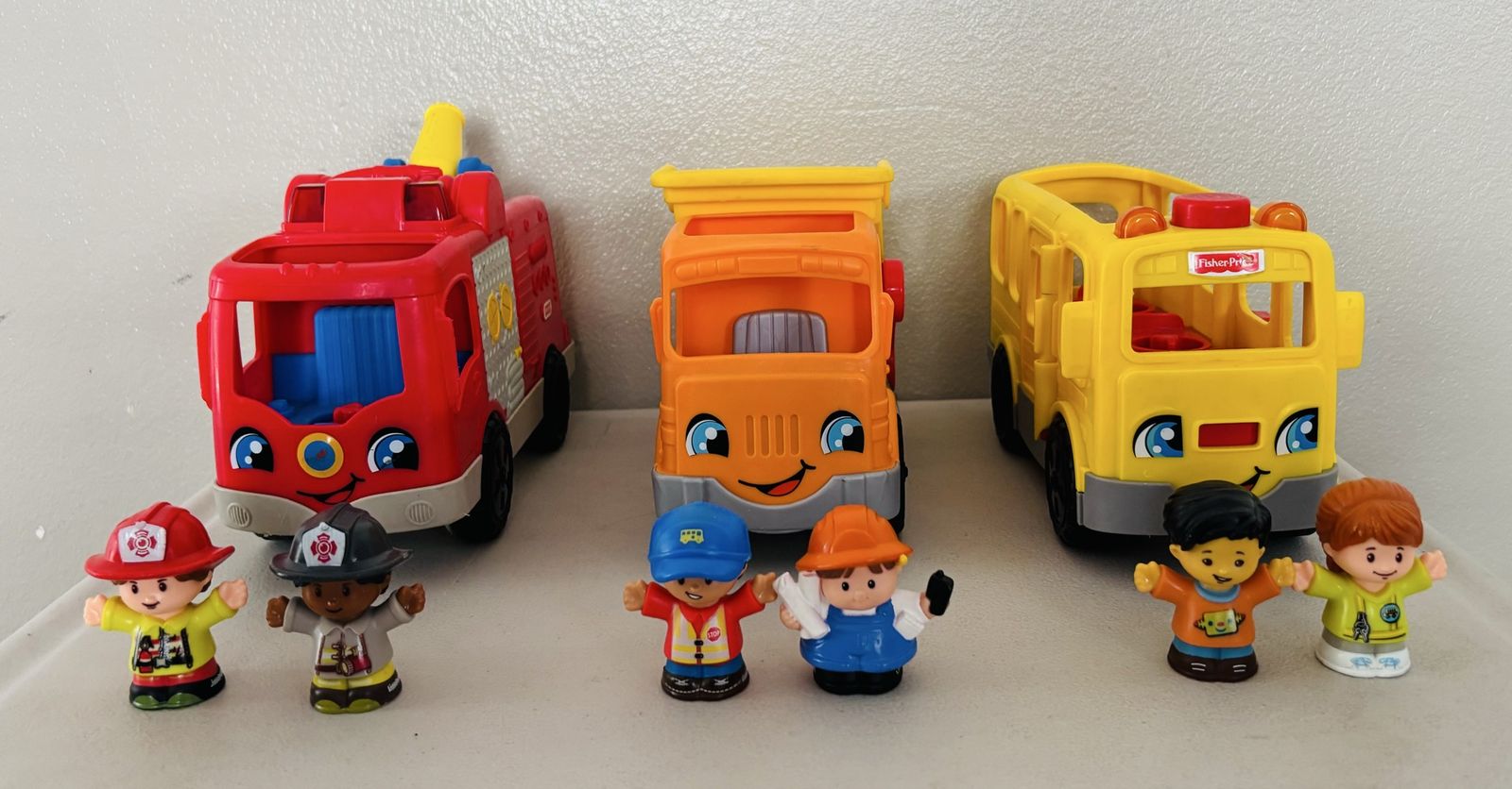 Little People musical bus. Fire truck & workers vehicles