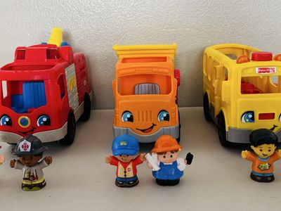 Little People musical bus. Fire truck & workers vehicles