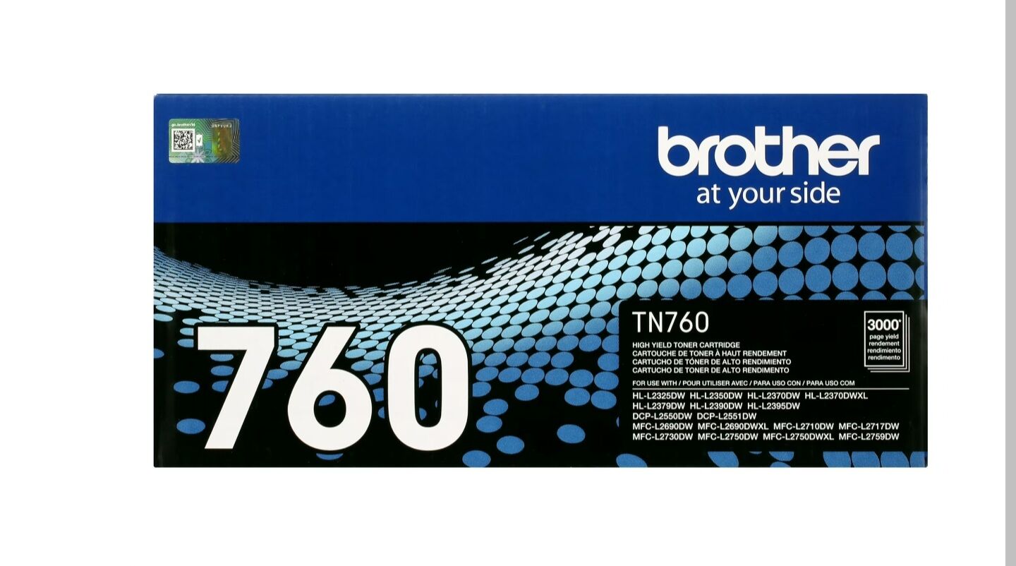 New in Box Brother Genuine High Yield Toner Cartridge, TN760, Page Yield Up to 3,000 Pages