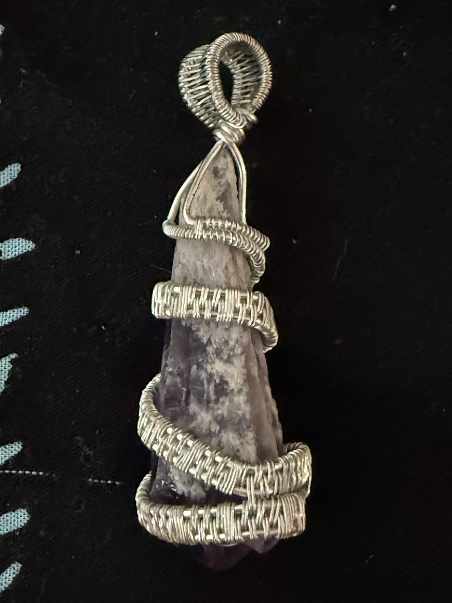 Handmade Wire-Wrapped Amethyst Crystal Pendant – Silver Wire