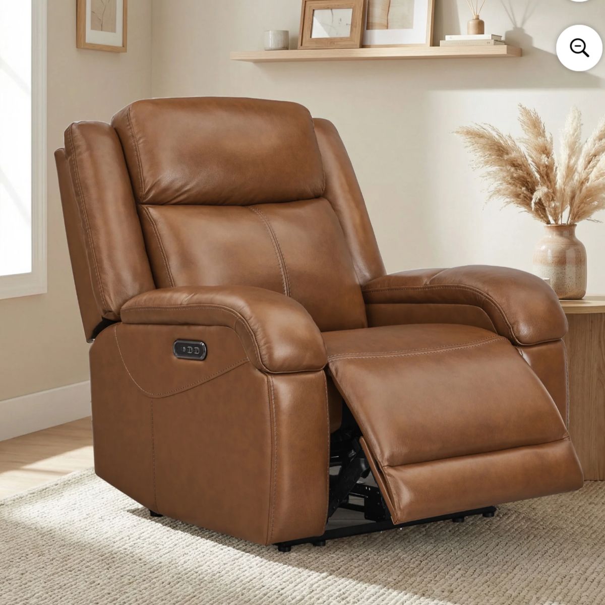 Power Recliner with Power Headrest – Saddle Brown