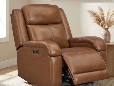 Power Recliner with Power Headrest – Saddle Brown