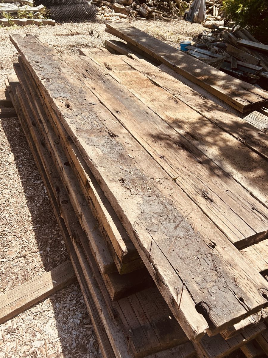 Rough cut Redwood planks