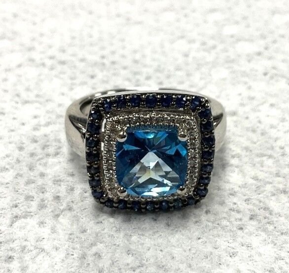 6.0gr Size 6.5 14K White Gold Levian Blue Stone Diamond Ring