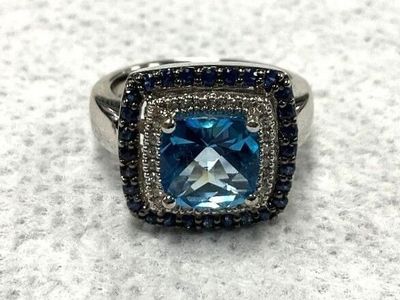 6.0gr Size 6.5 14K White Gold Levian Blue Stone Diamond Ring
