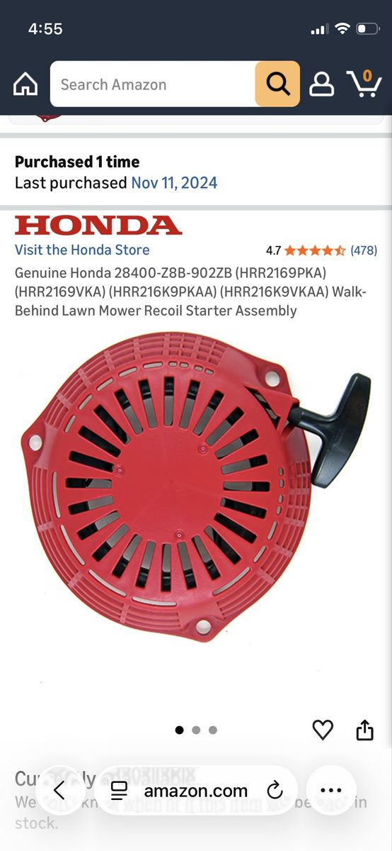 New Honda Recoil assembly