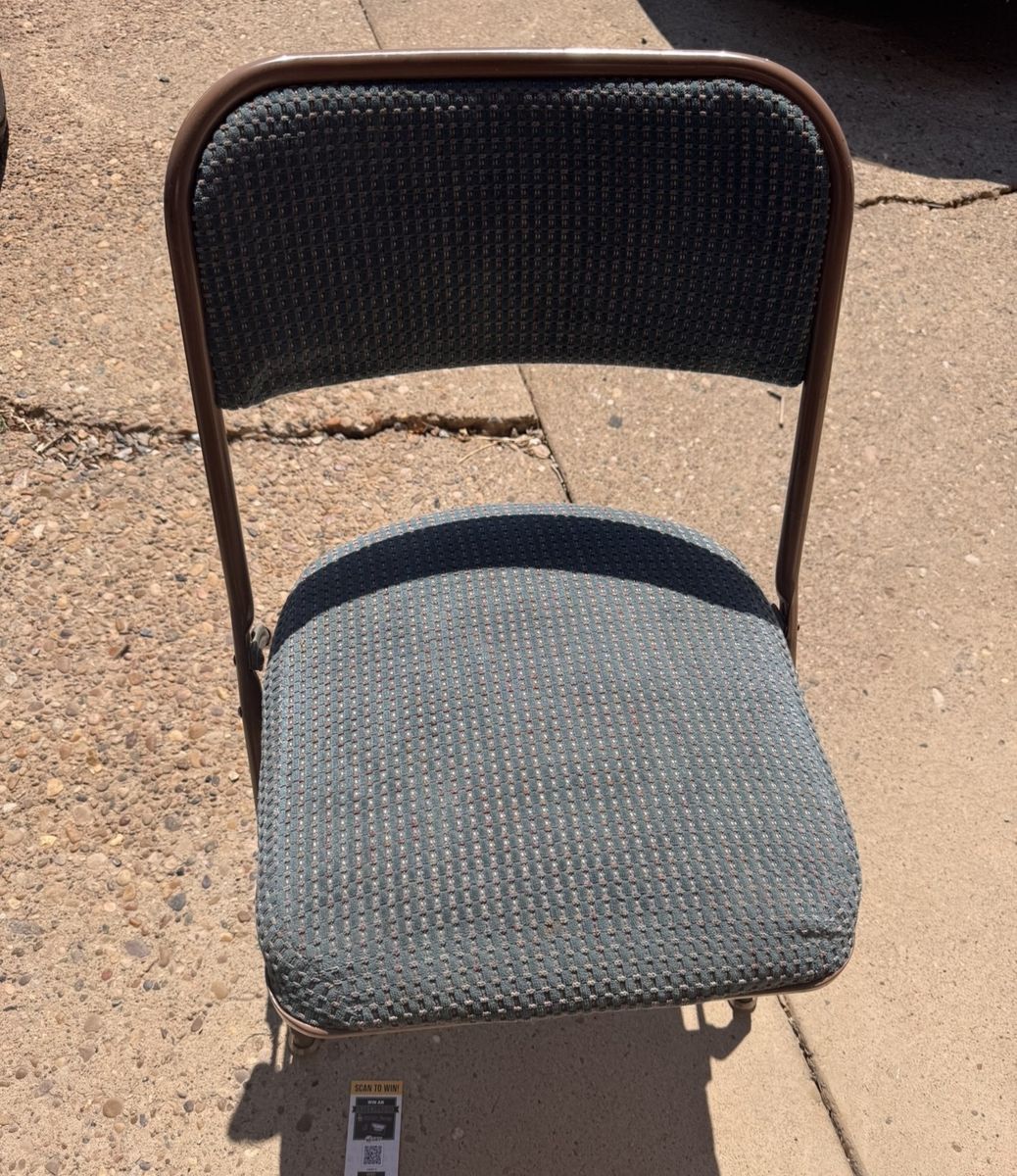 Set of 5 Padded Metal Folding Chairs - Blue Fabric Cushion