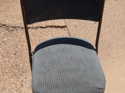 Set of 5 Padded Metal Folding Chairs - Blue Fabric Cushion
