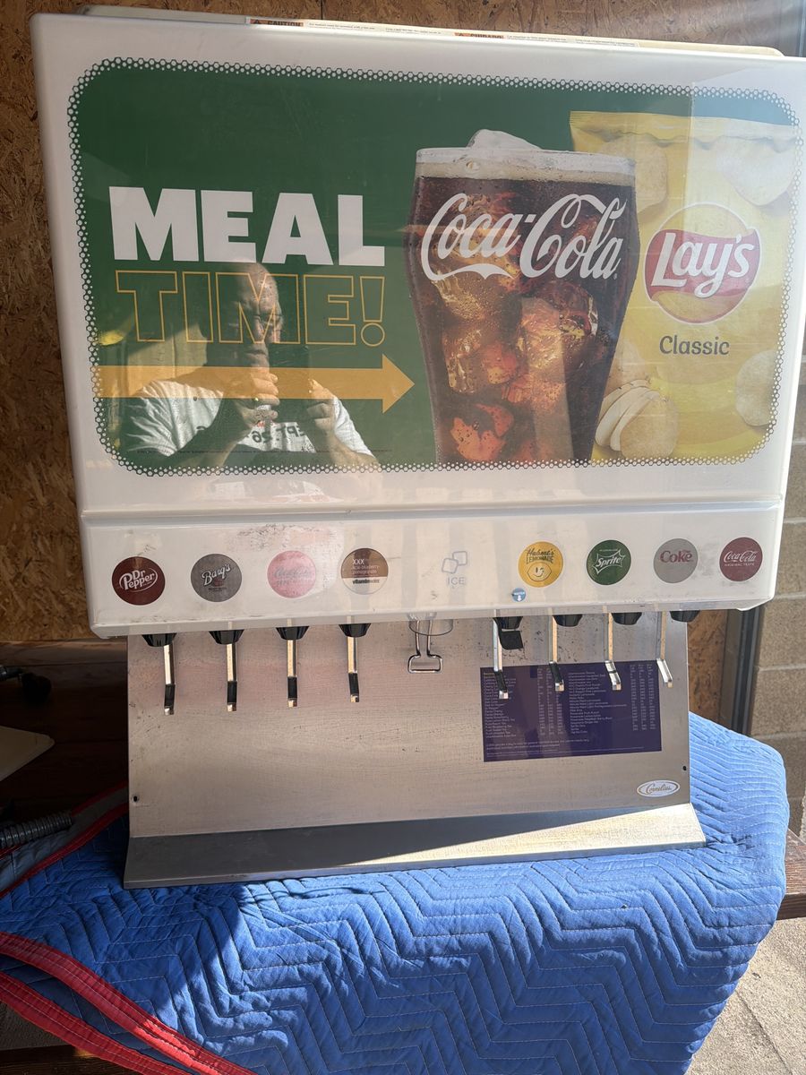 Cornelius ED250 8-Flavor Soda Fountain Dispenser w/ Ice Chute & Coca-Cola Sign