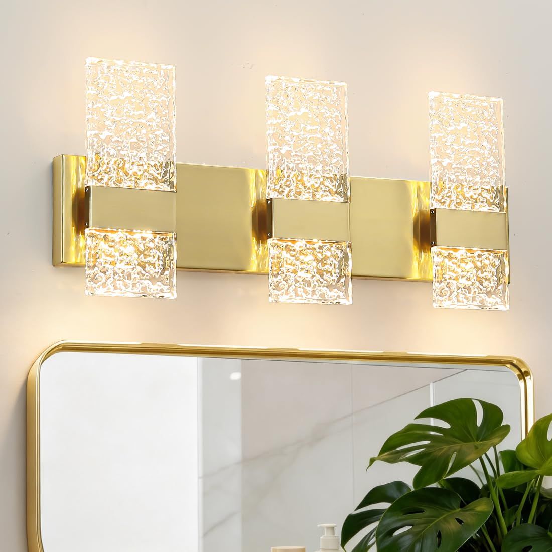 NEW (2) Modern Polished Gold 3 Light Bathroom Vanity Light, Eleglant LED Bathroom Light Fixtures