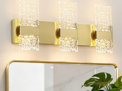 NEW (2) Modern Polished Gold 3 Light Bathroom Vanity Light, Eleglant LED Bathroom Light Fixtures