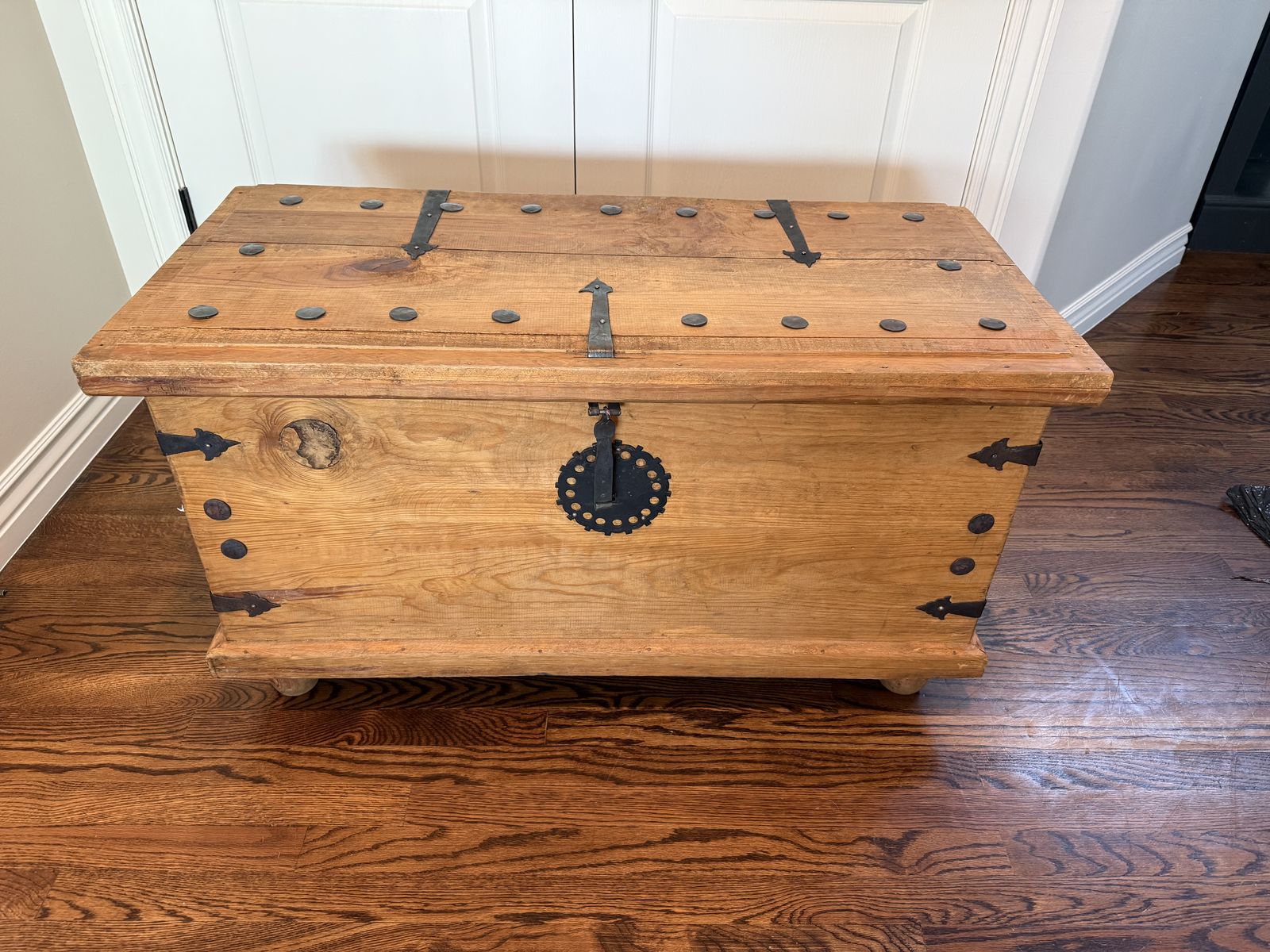 Rustic Pine Storage Chest with Iron Accents