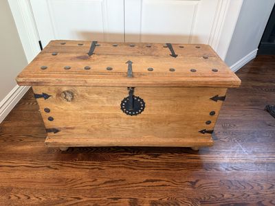 Rustic Pine Storage Chest with Iron Accents
