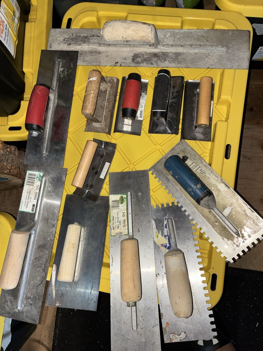 Lot of Assorted Cement & Masonry Trowels and Floats - Various Sizes