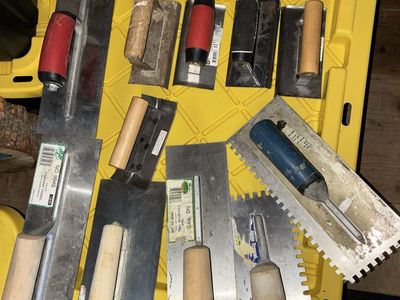 Lot of Assorted Cement & Masonry Trowels and Floats - Various Sizes