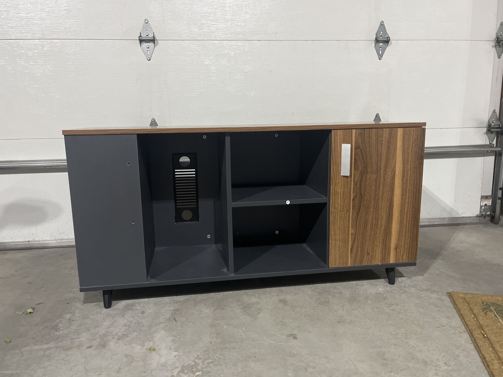 Modern Walnut & Grey Media Console TV Stand Storage Cabinet $40 OBO