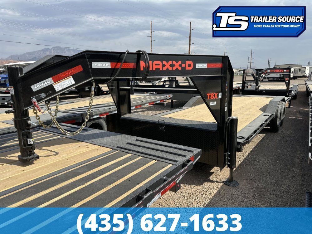 8.5x24 Maxx-D T8X Gooseneck Power Tilt Trailer -  18K GVWR - Hydraulic Jack(s), Wide Body w/ Drive Over Fenders