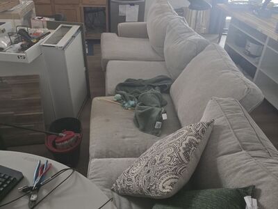 In great big long deep couches. 4 of them