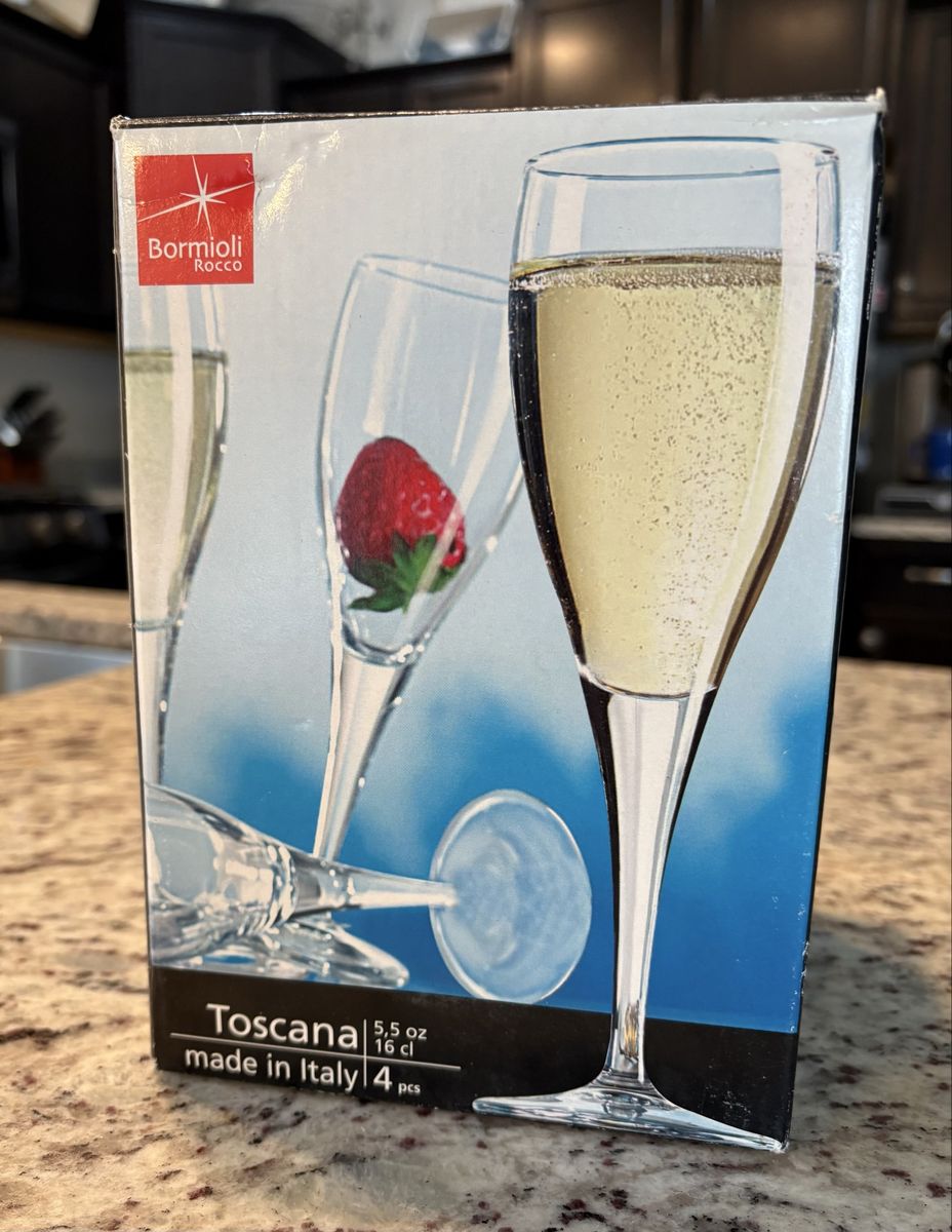 Bormioli Rocco Toscana 5.5oz Champagne Flutes - Set of 4, Made in Italy.