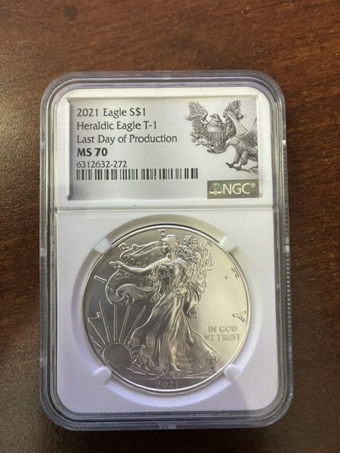 2021 Silver Eagle S$1 Heraldic Eagle T-1 Last Day of Production NGC MS 70