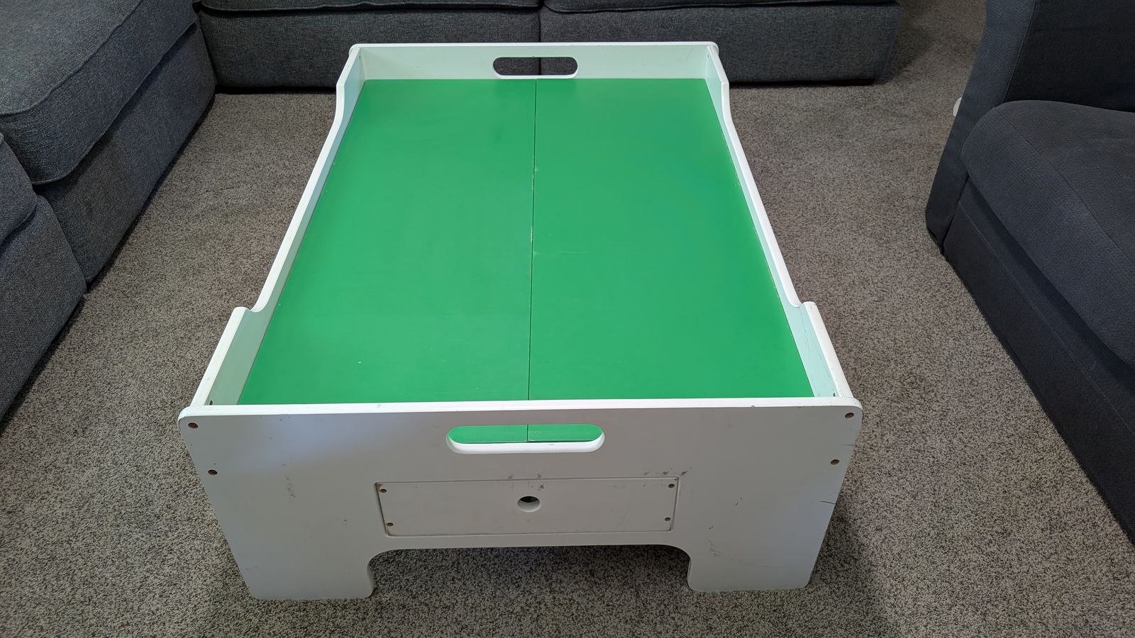 White and Green Children's Wooden Activity and Train Table with Storage