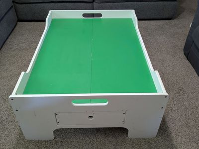White and Green Children's Wooden Activity and Train Table with Storage